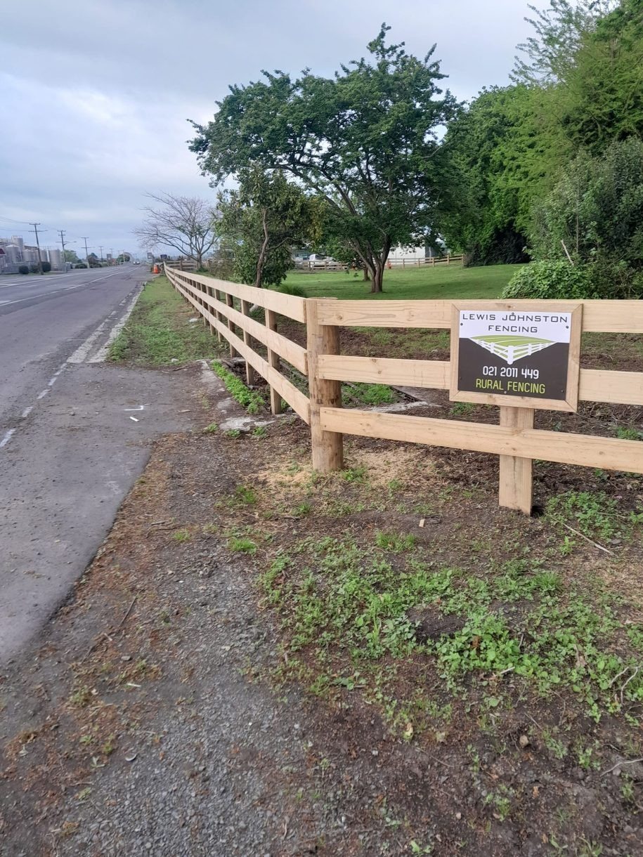 Lewis Johnston Fencing roadside post and rail with signboard